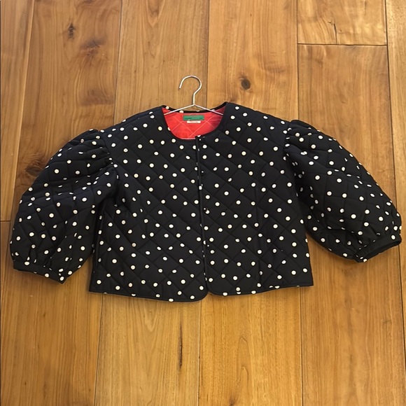 Clare V Jackets & Blazers - Clare V Navy Polka Dot Quilted Puff Sleeve Jacket